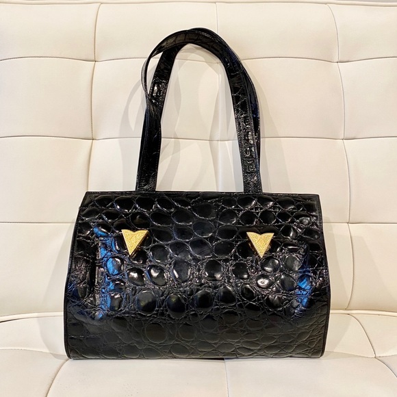 Versace Handbags - Vintage Crocodile Gianni Versace Black Purse
